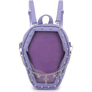 Gothic Coffin Shaped Handbag for Women Halloween Shoulder Bag Purple Backpack